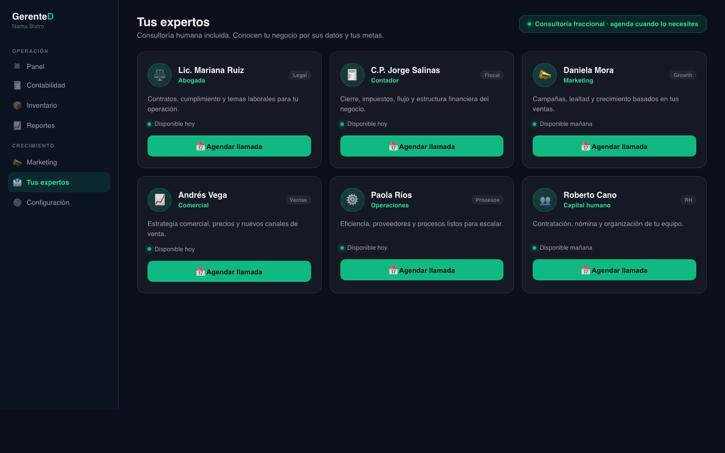 Consultoría de expertos dentro de GerenteD